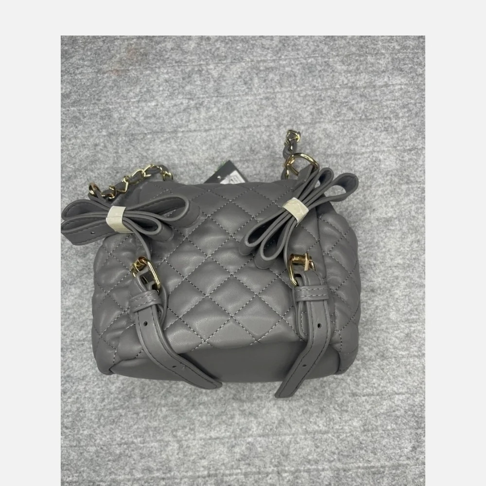 Badgely Mischka quilted mini  backpack, gray with gold tone hardware NWT